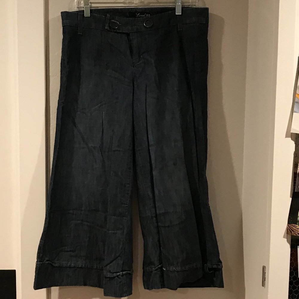 Level 99 Wide Leg Dark Denim Blue Gaucho Culottes Anthropologie 31 - Picture 2 of 8